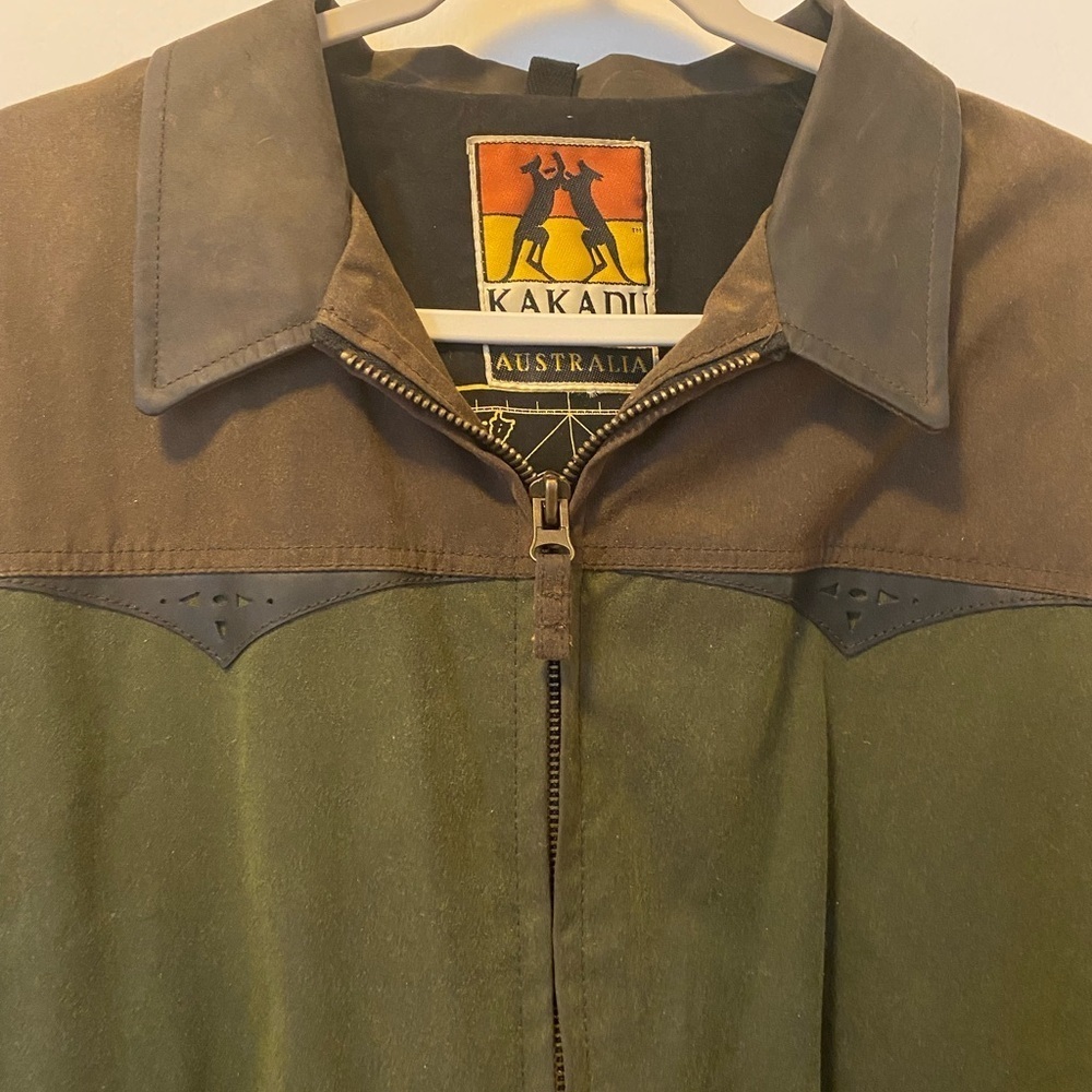 Kakado Traders Australia Men’s Oilskin Green/Brown Jacket, Size L* - Picture 3 of 7